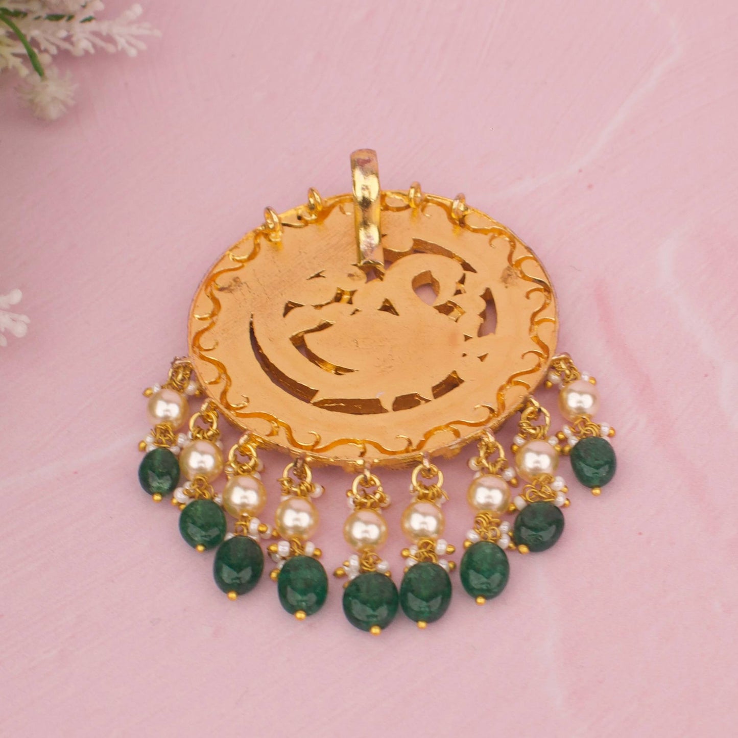 Royal Peacock Kundan Pendant With Pearl Drops