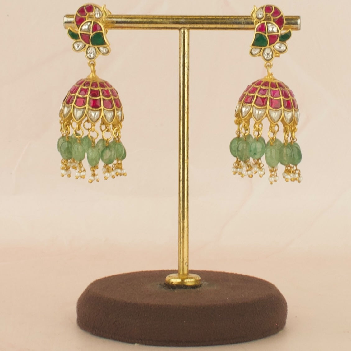 Peacock Design Studded Jadau Kundan Jhumki with Beads