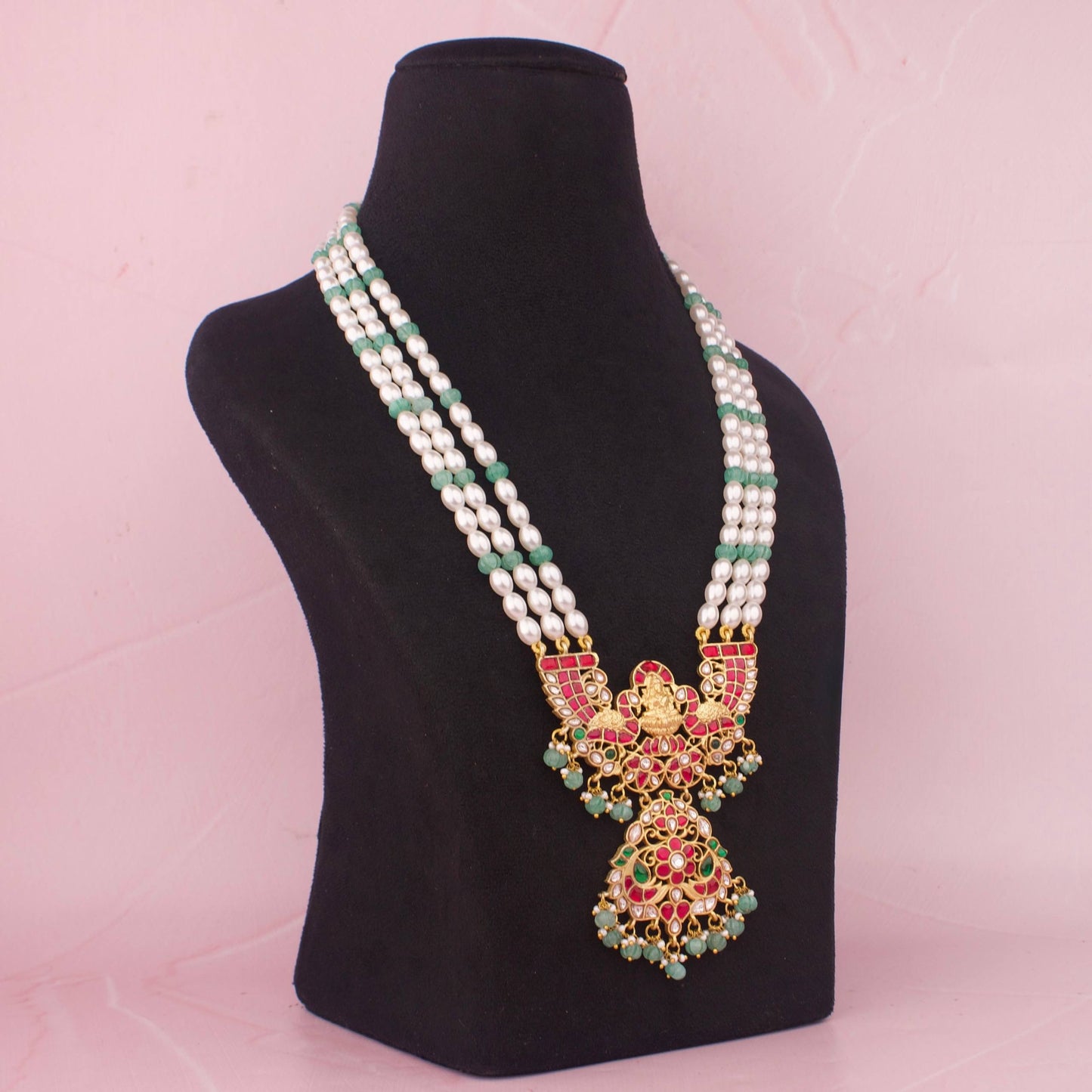 Peacock Lakshmi Devi Design Locket Jadau Kundan Rani Haar