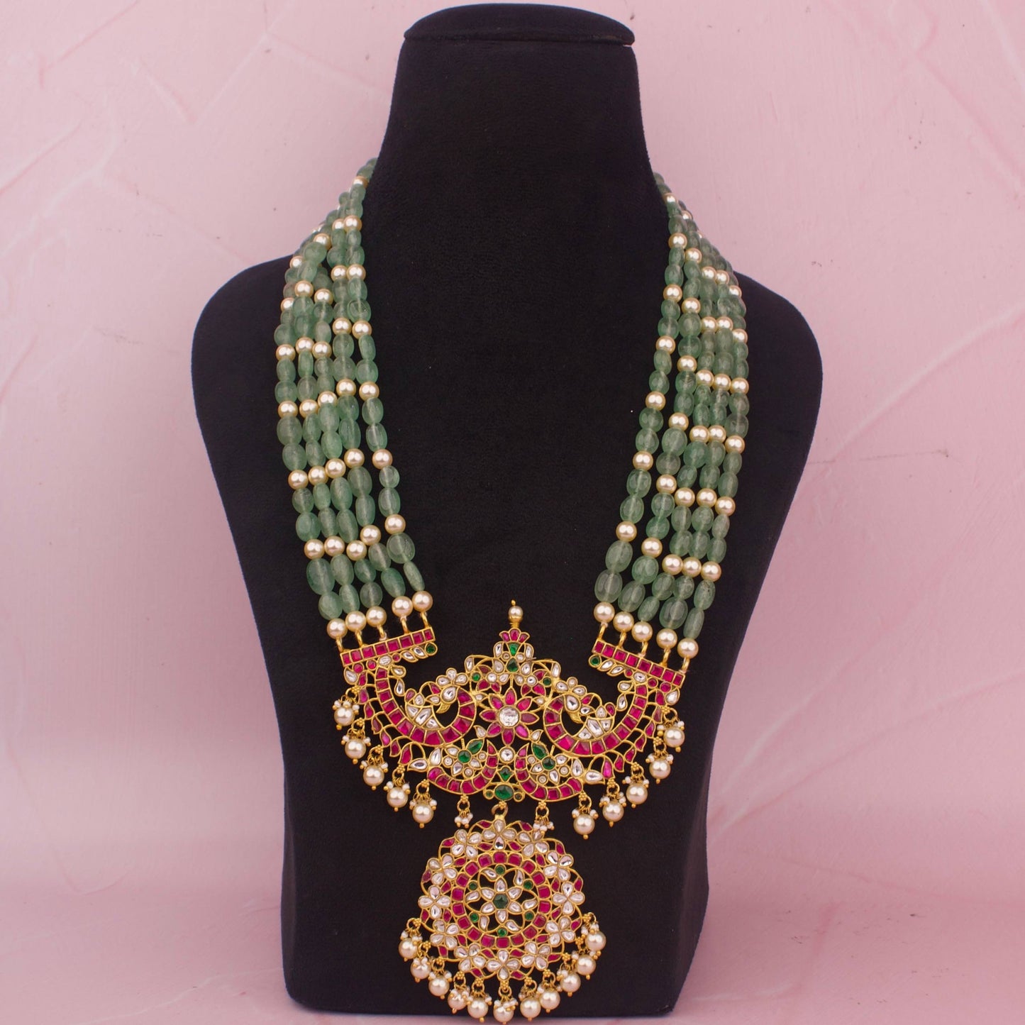 Bridal Jadau Kundan Rani Haram Beads Mala