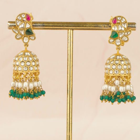 Peacock Studded Jadau Kundan Jhumki Earrings
