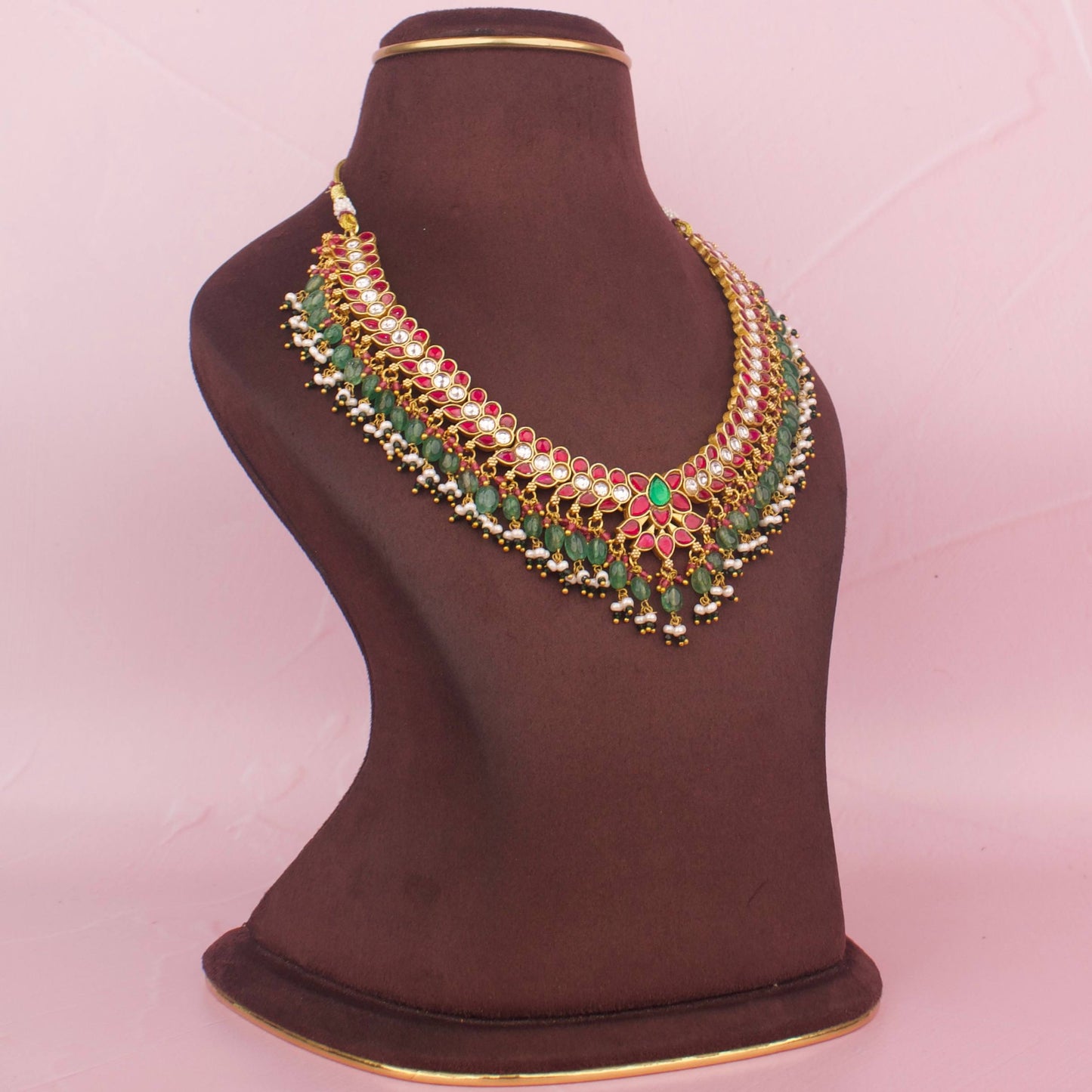 Lotus Design Jadau Kundan Detailed Stone Necklace