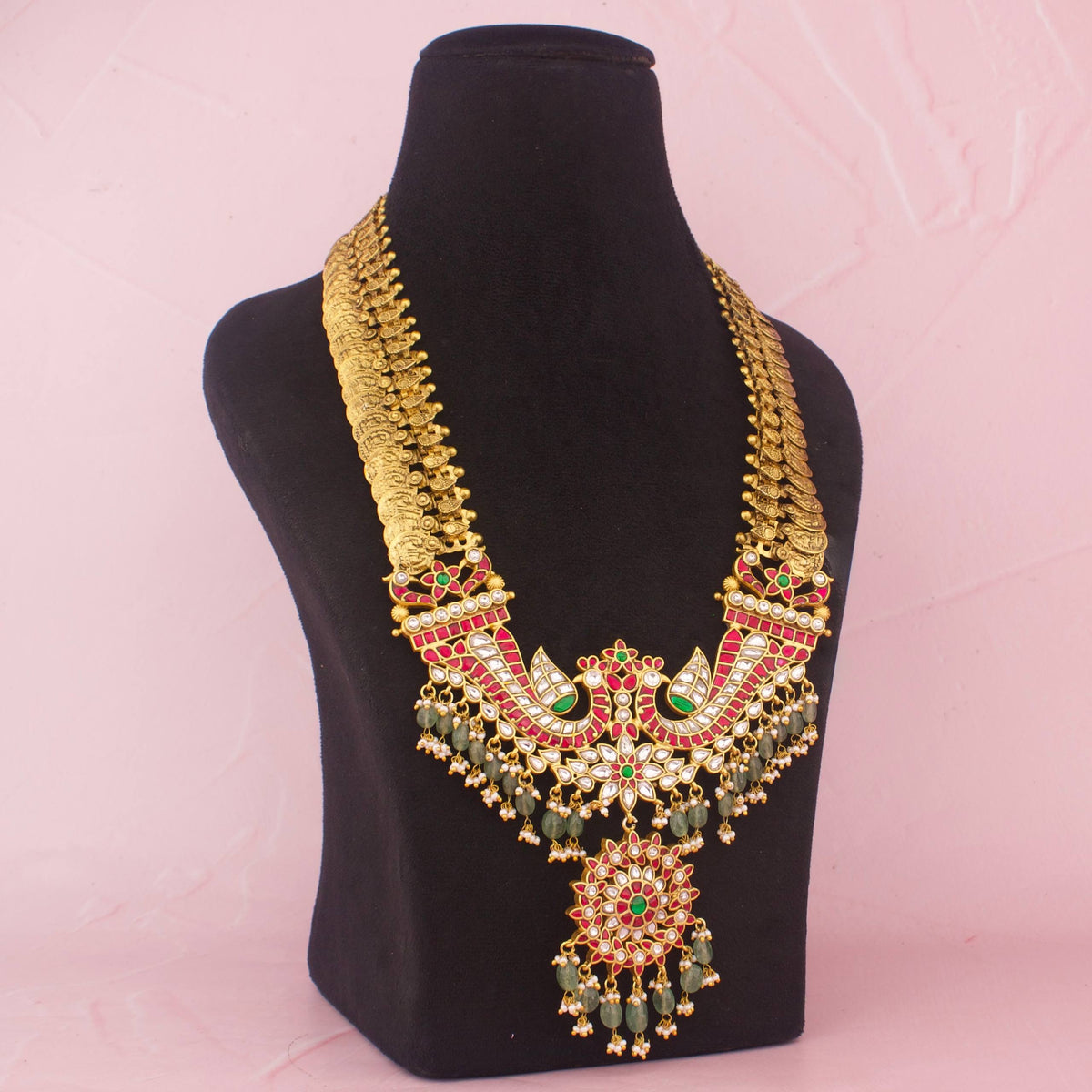 Gold Inspired Jadau Kundan Kasulu Haram With Strawberry Beads