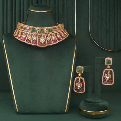 Royal Choker Necklace Set With Designer Earrings