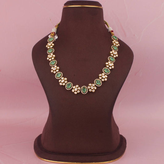 Single Layer Polki Necklace Set In Pure 925 Silver