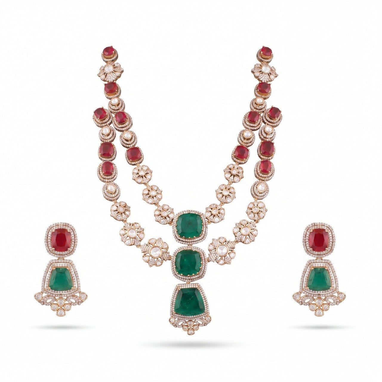 Designer Victorian Double Layer Necklace Set With Earrings
