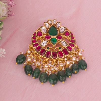 Regal Jadau Kundan Locket With Emerald Beads