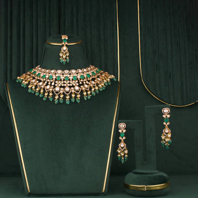 Radiant Bridal Victorian Choker With Earrings And Maang Tikka