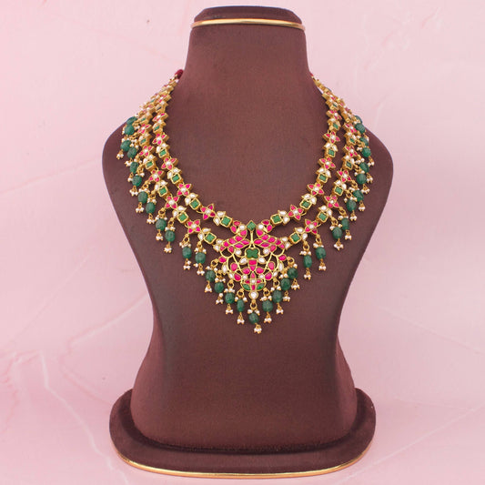 Gold Inspired Jadau Kundan 2 Step Necklace