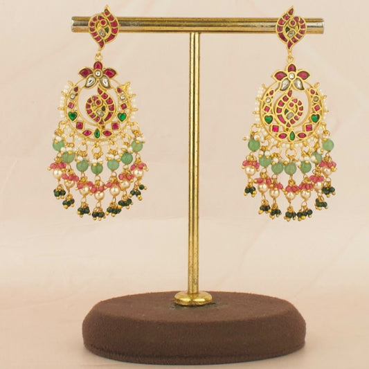 Exquisite Design Jadau Kundan Chandbali with Guttapusalu Hanging