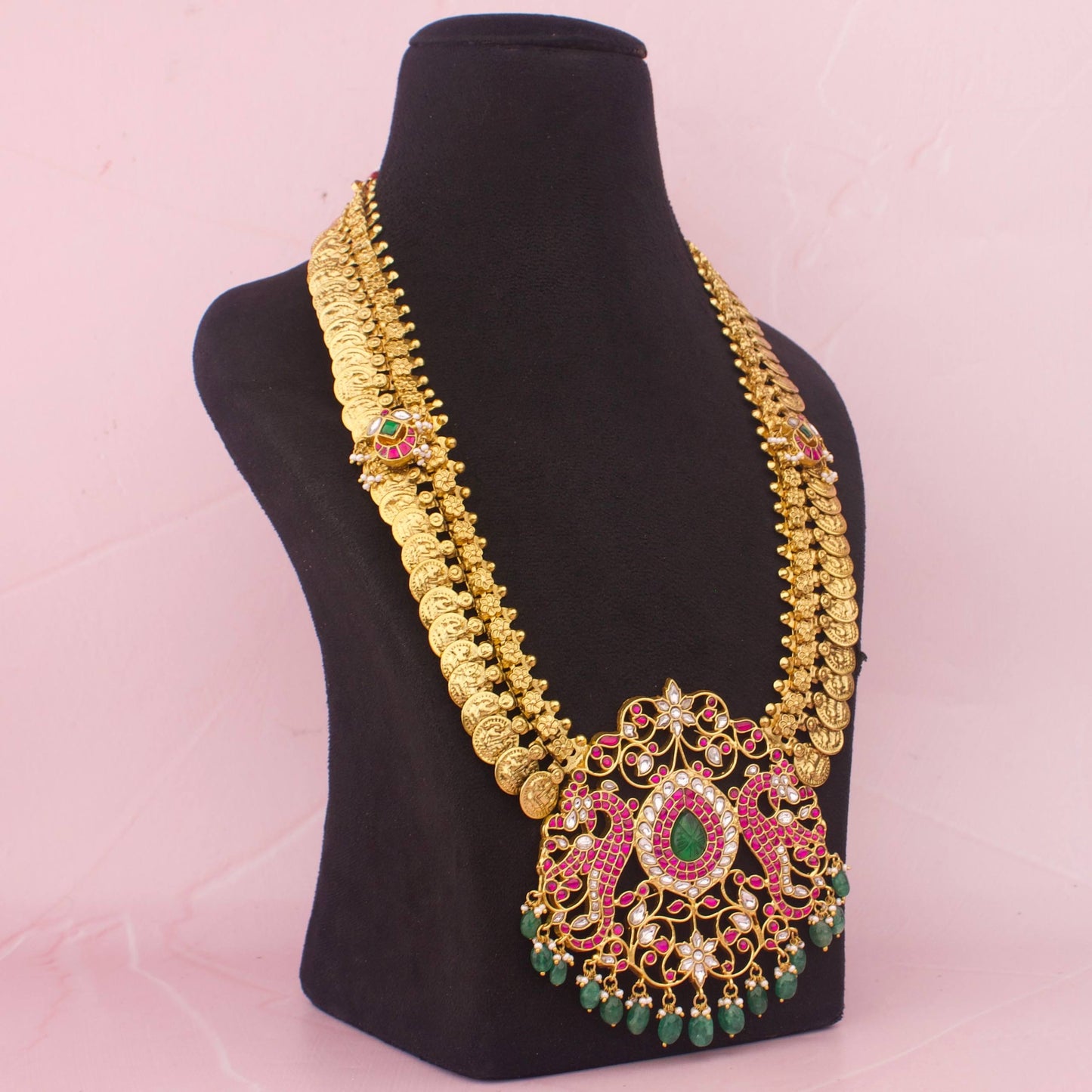 Gold Style Lakshmi Kasulu Jadau Kundan Long Haram