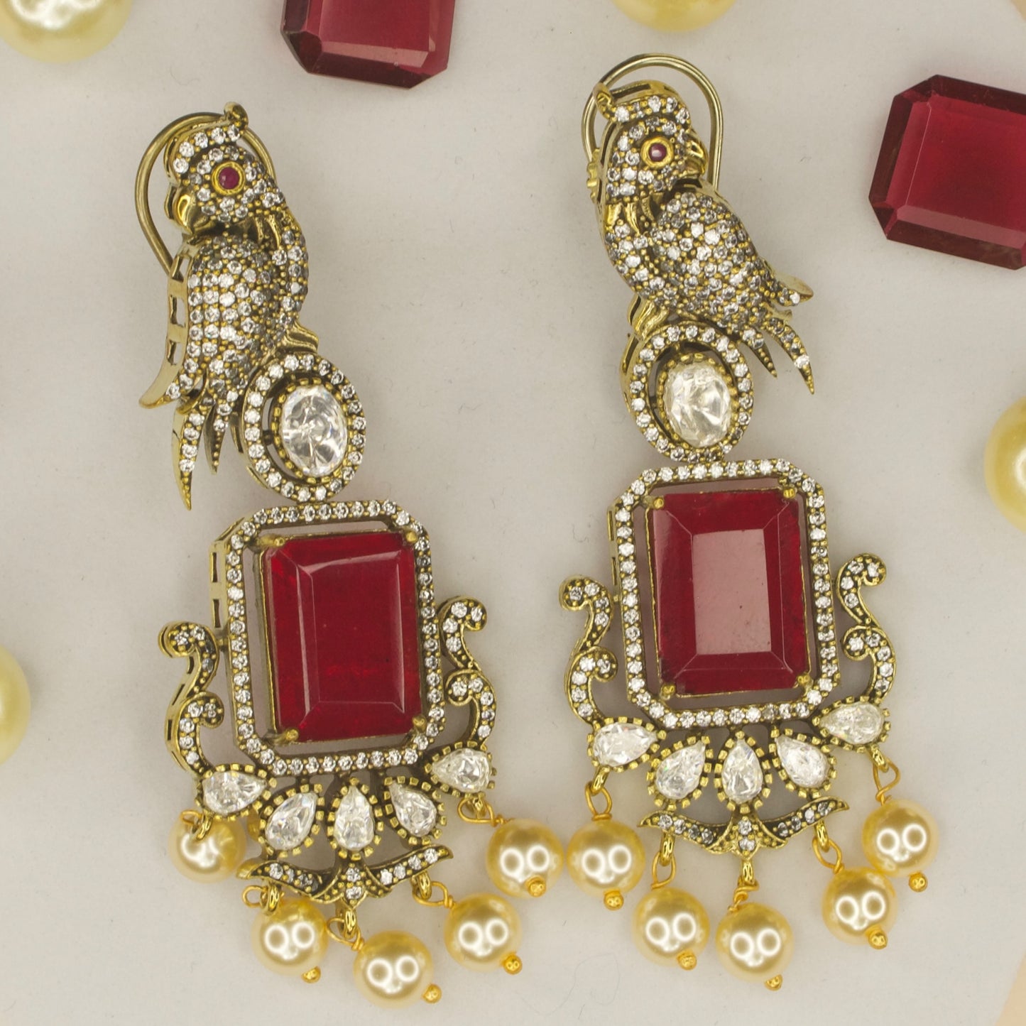 Peacock studded Victorian polki earrings with High Quality victorian plating