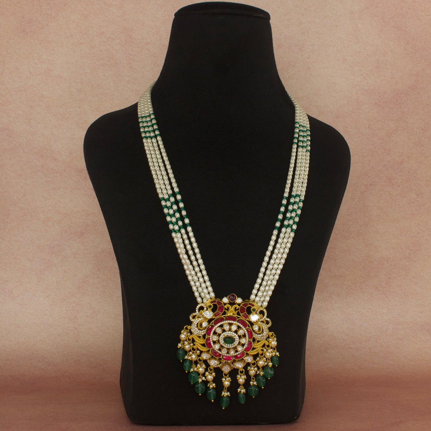 Regal Splendor: Jadau Kundan Pearl Necklace Set with 22k Gold plating