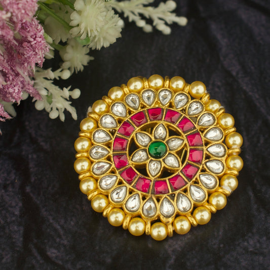 Unique Floral Design Jadau Kundan Hairpin with Swarovski Pearls Bordering