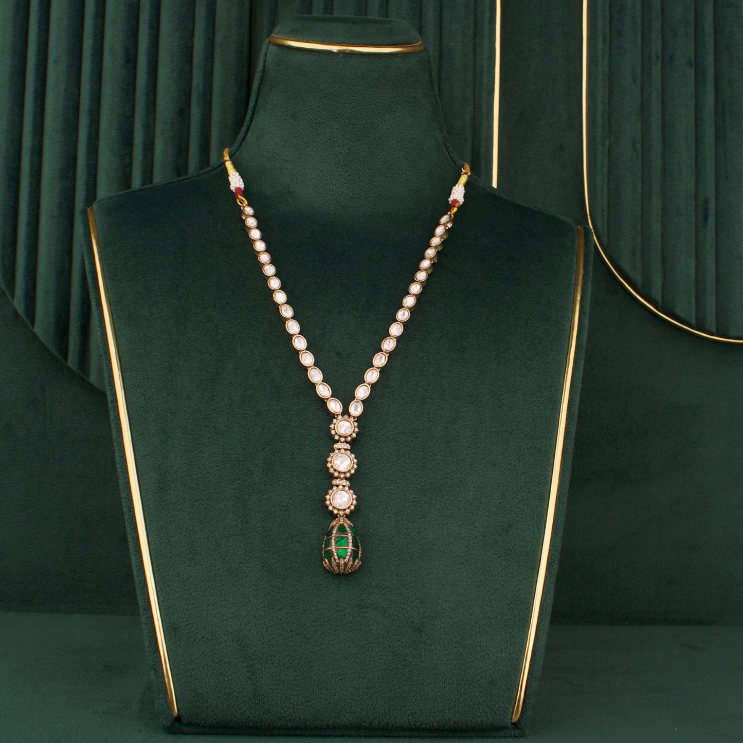 Minimal Polki Drop Necklace Set With Matching Earrings