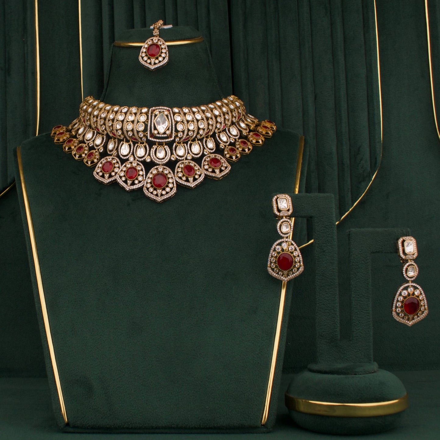 Bridal Victorian Finish Polki Choker Set With Matching Earrings