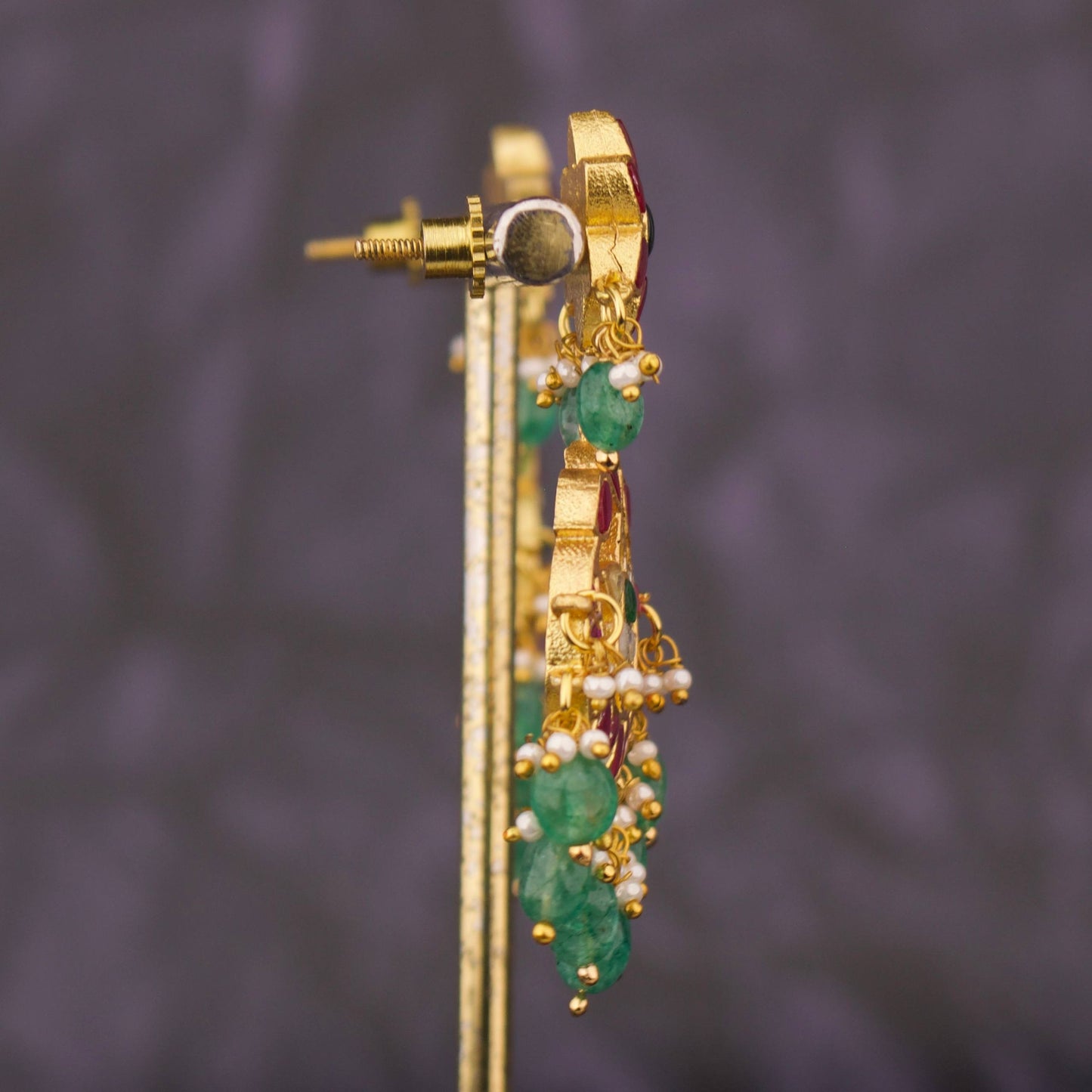 Floral Studded Jadau Kundan Hanging Earring