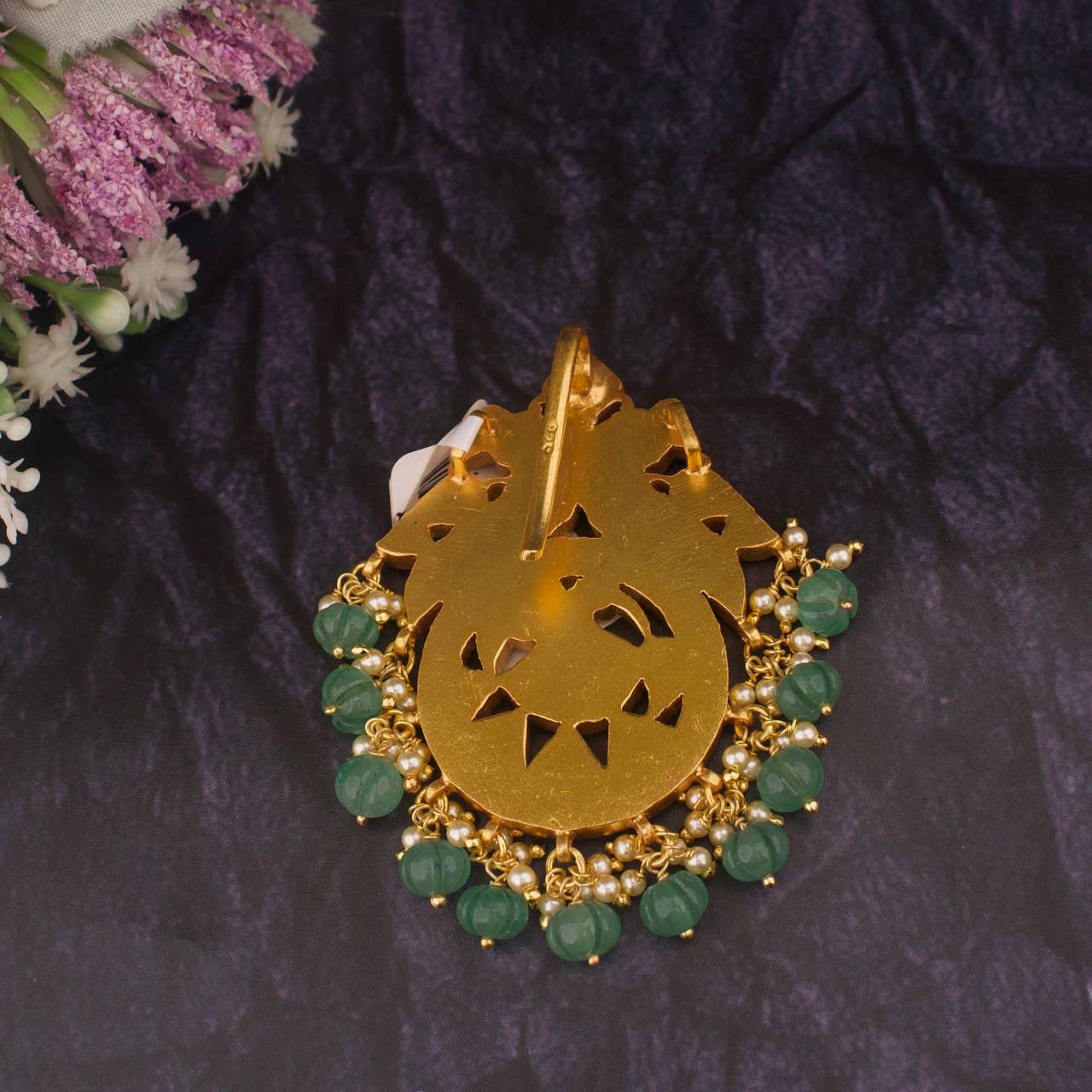 Pure 925 Silver Gold Plating Jadau Kundan Pendant With Openable Hook