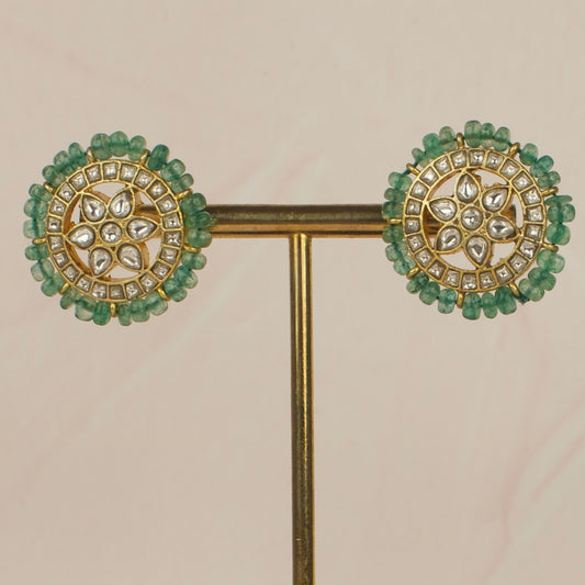 Emerald Radiance White Jadau Kundan Stud Earrings