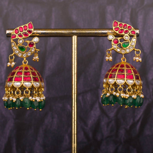 Beauteous Peacock Design Studded Jadau Kundan Jhumki