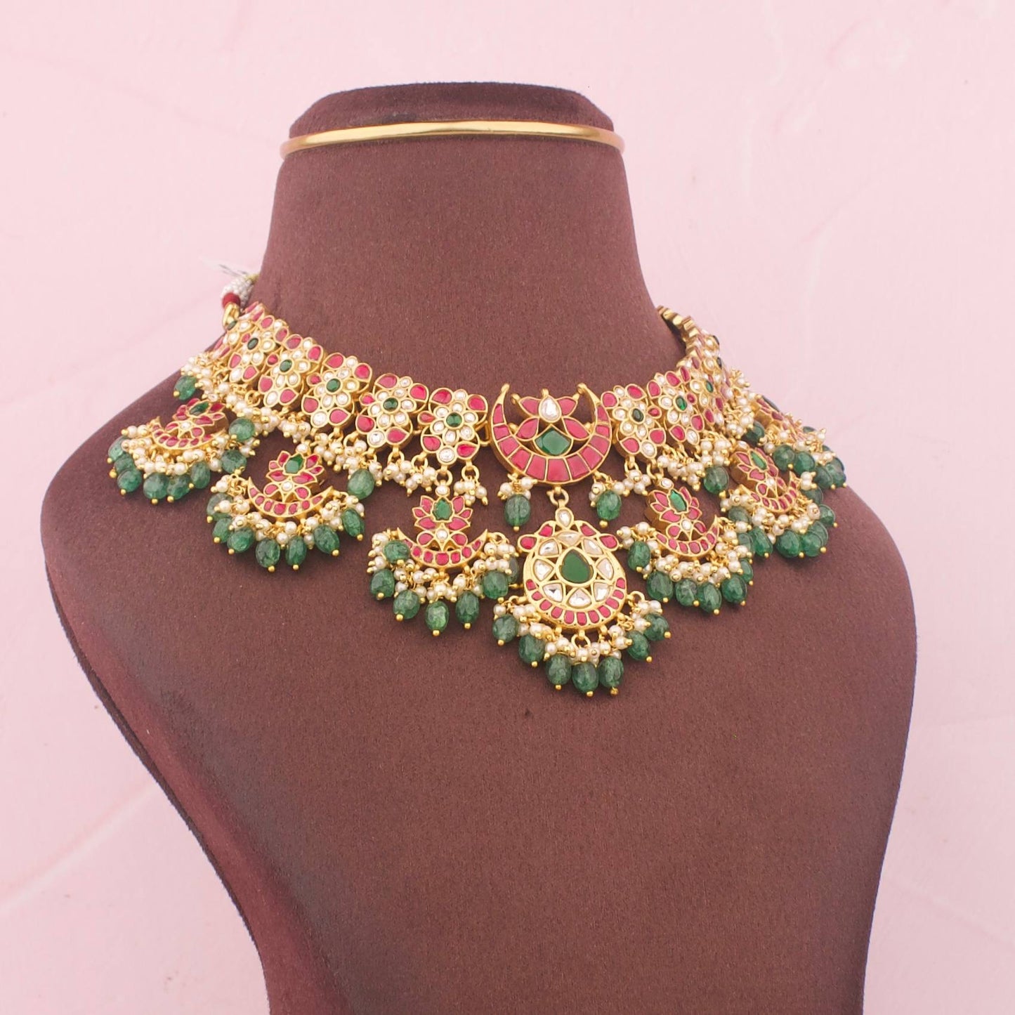 Bridal Jadau Kundan Necklace With Green Beads
