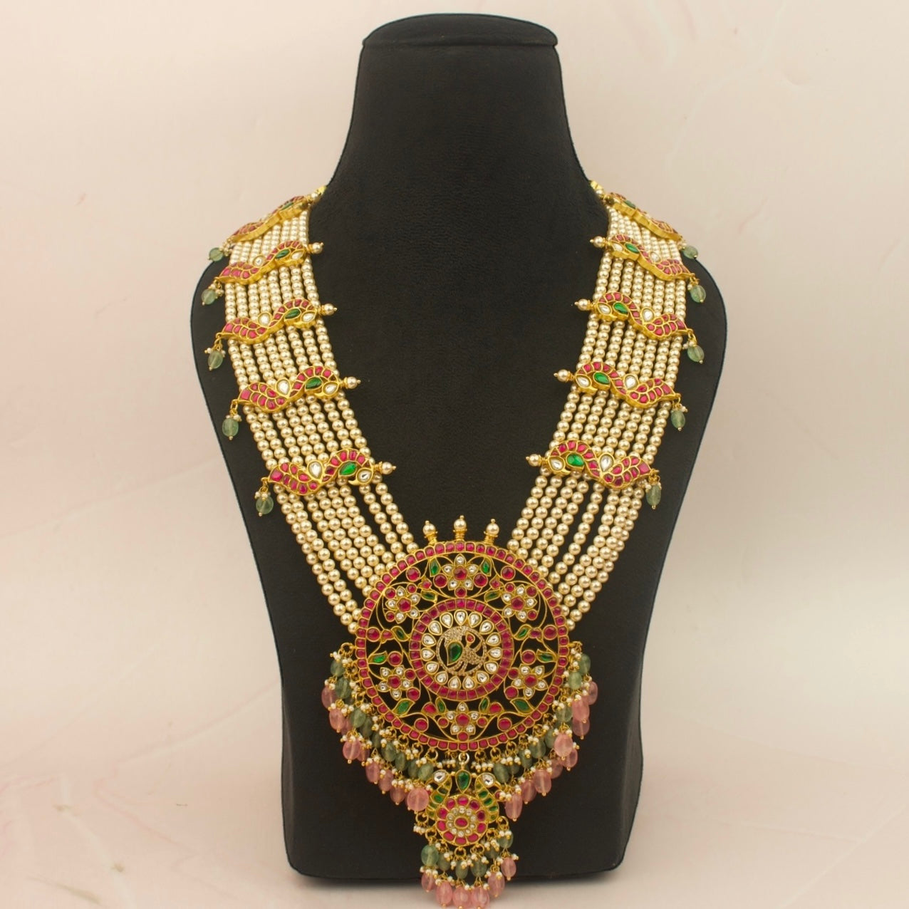 Royal Grand Jadau Kundan Necklace with Swarovski Pearls