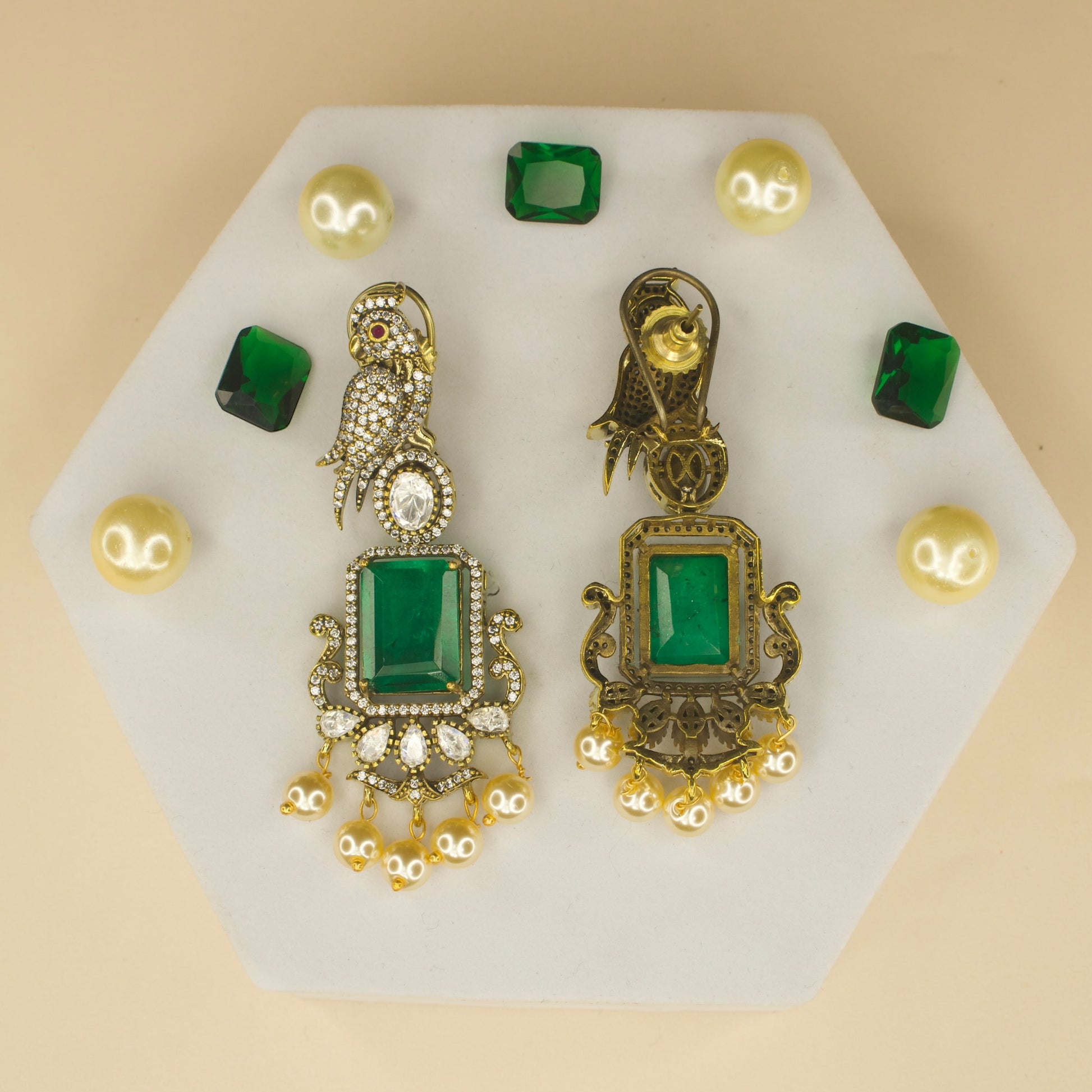 Peacock studded Victorian polki earrings with High Quality victorian plating