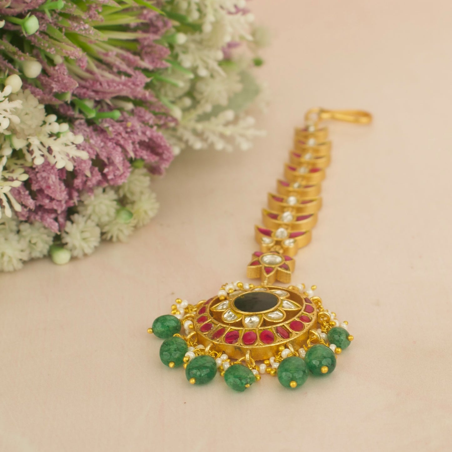 Dazzling Jadau Kundan  Floral Chandbali Design Maangtikka