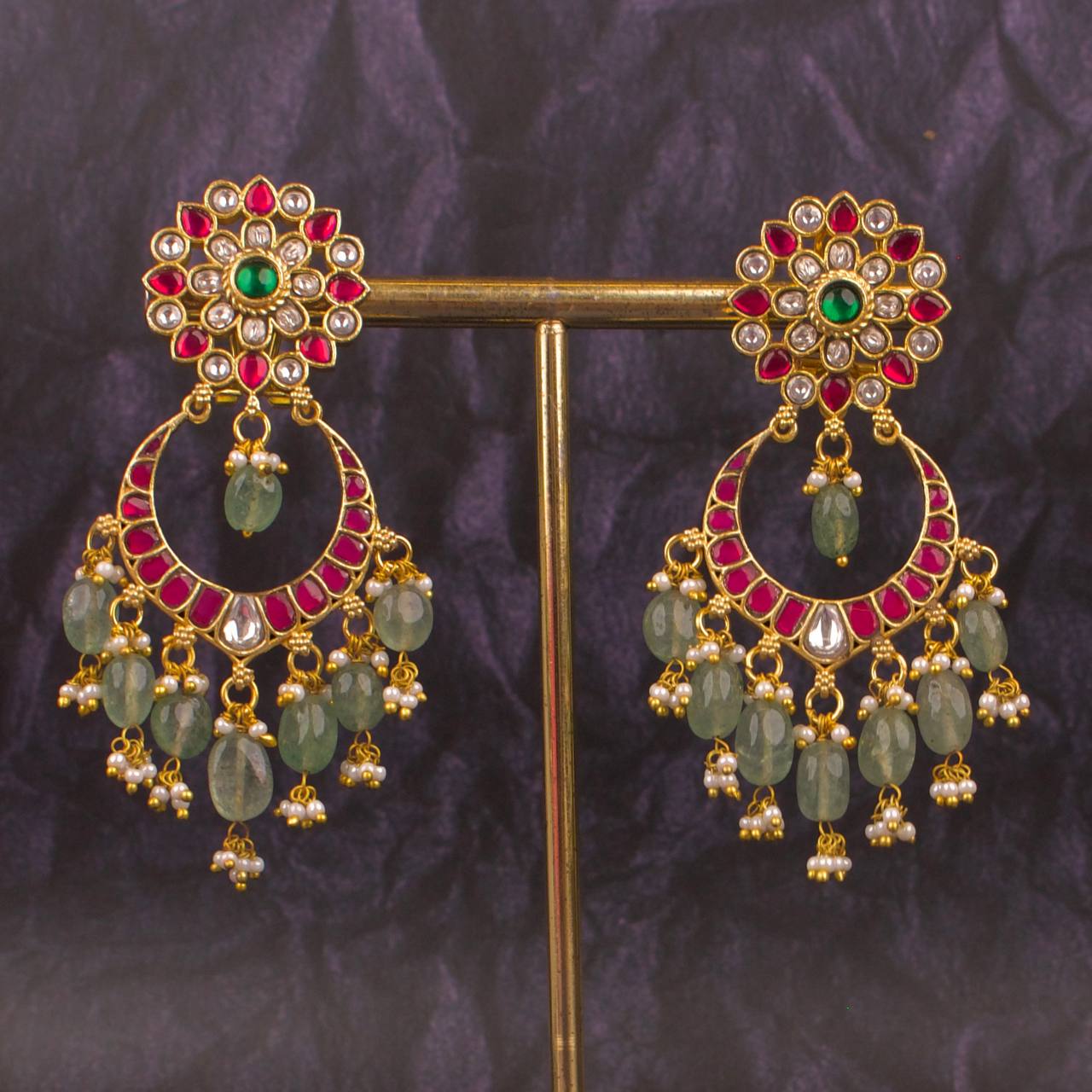 Unique Jadau Kundan Guttapusalu Chandbali Earrings