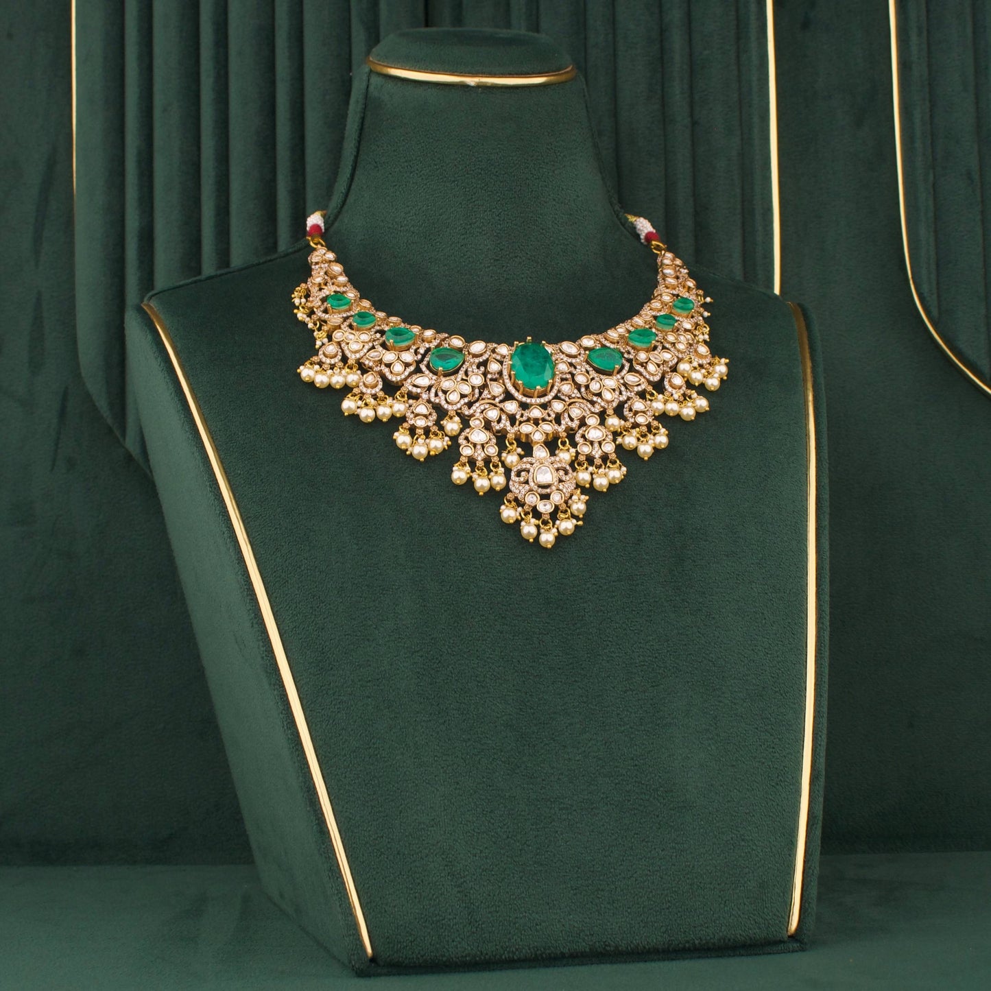 Radiant Victorian Emerald Necklace Set With Pearl Drops And Matching Earrings