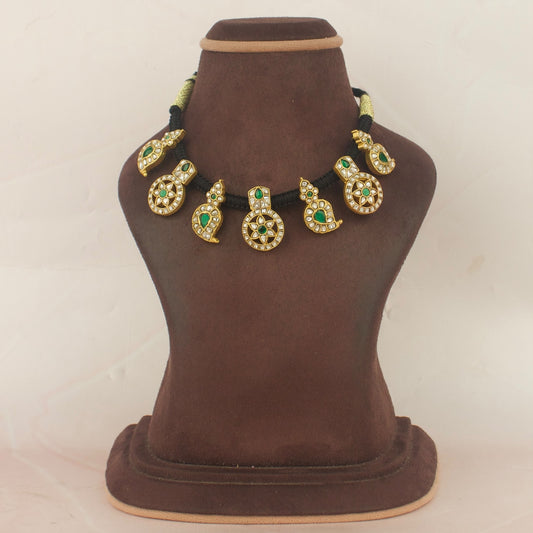 Traditional Jadau Kundan Butto Mango black Thread Necklace