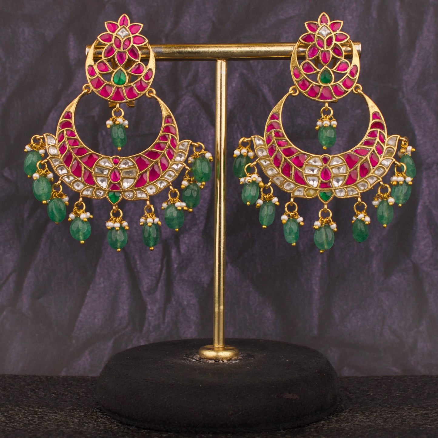 Bridal Exquisite Jadau Kundan Chand Bali Earrings