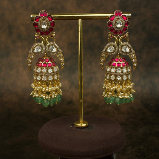 Trending Fusion Polki & Kundan Jhumka Earrings