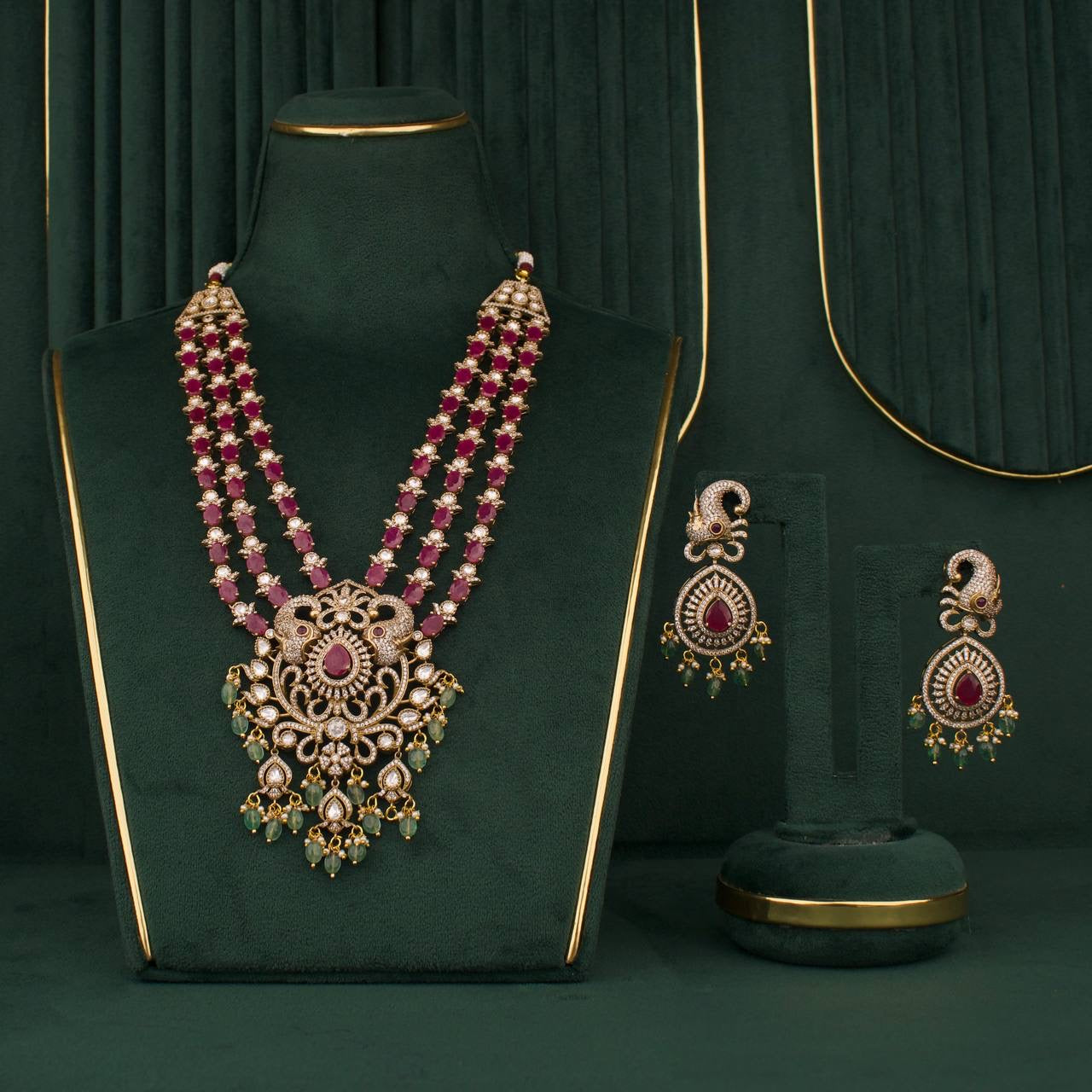 Bridal Layer By Layer Victorian Polki Necklace With Matching Earrings