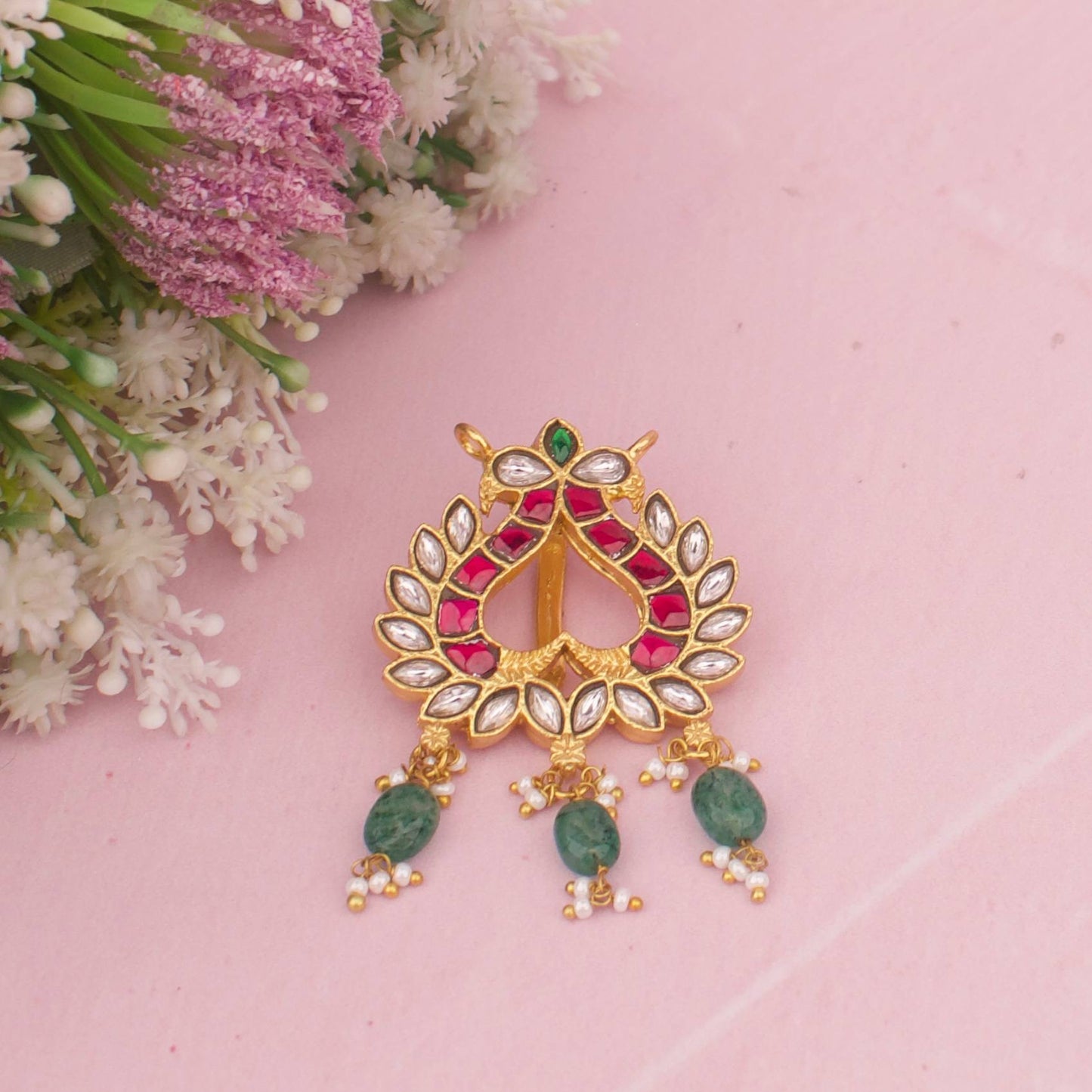 Majestic Jadau Kundan Pendant with Peacock Design