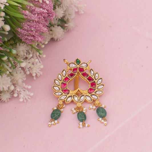 Majestic Jadau Kundan Pendant with Peacock Design