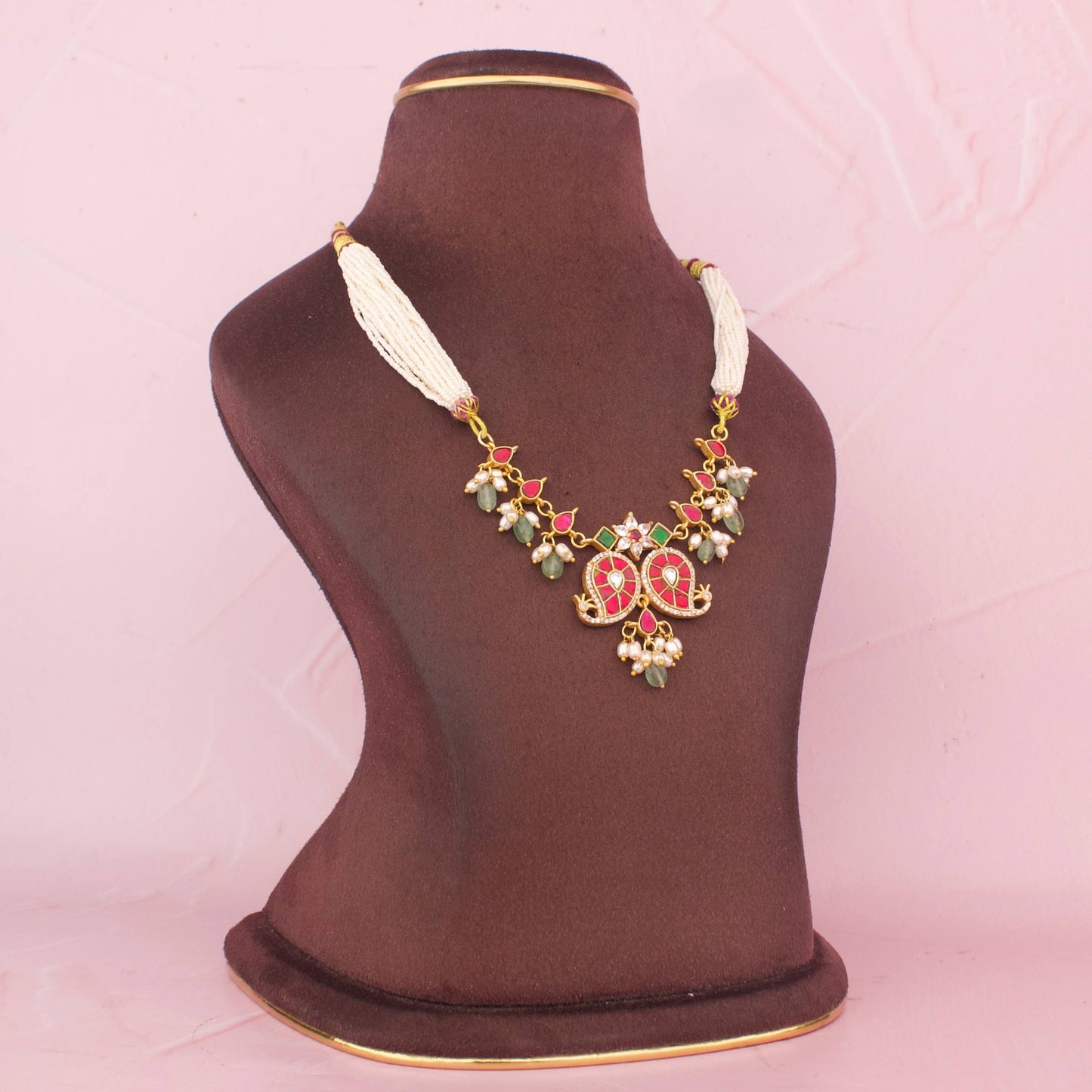 Designer Jadau Kundan Bridal Necklace Set With Pearl Layers