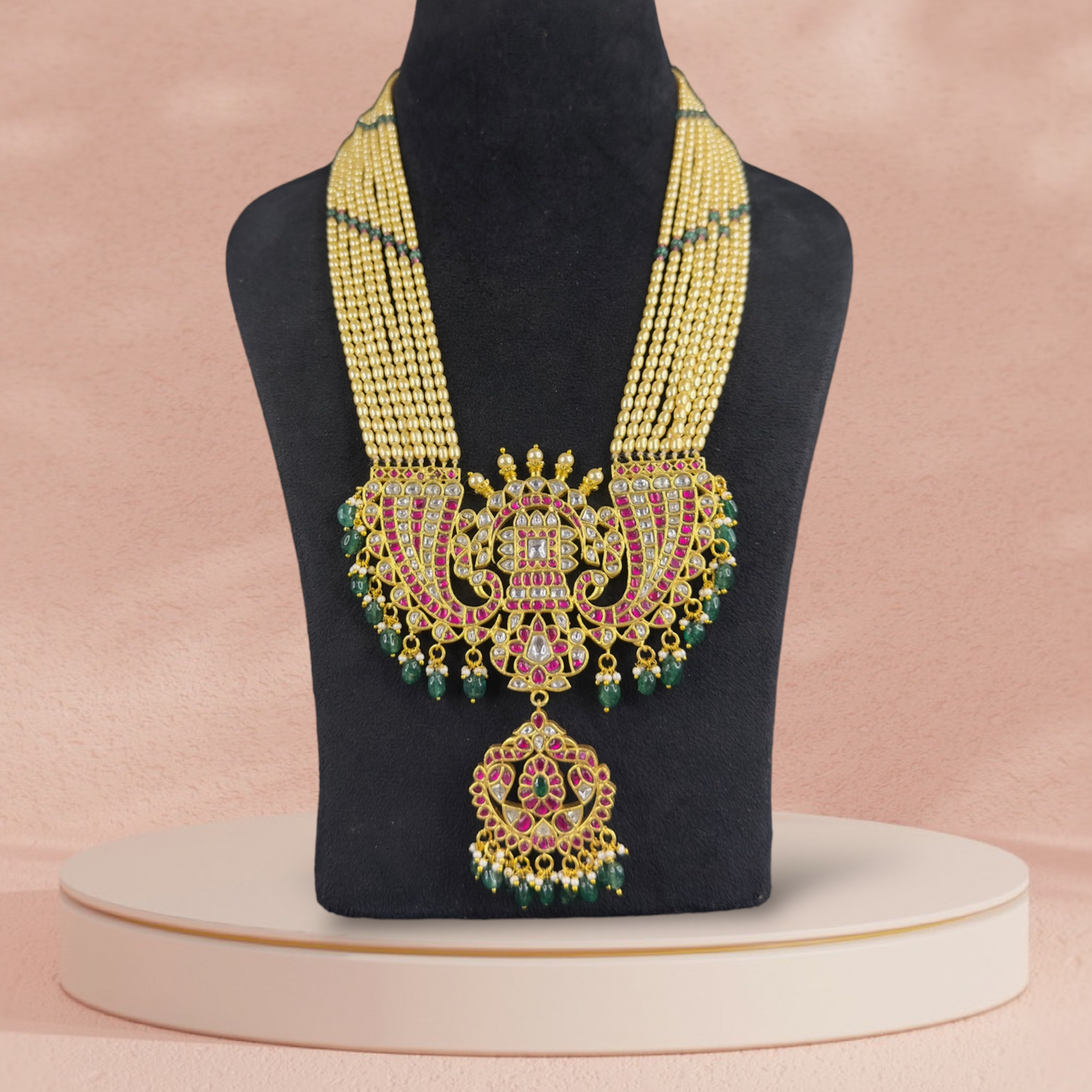 Heavy Jadau Kundan Rani Haar Necklace with pearls