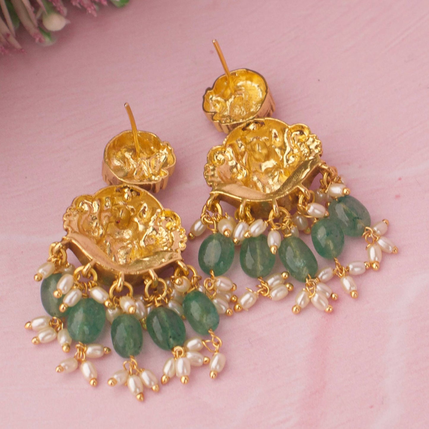 Traditional Long Jadau Kundan Haram Necklace With Emerald Beads