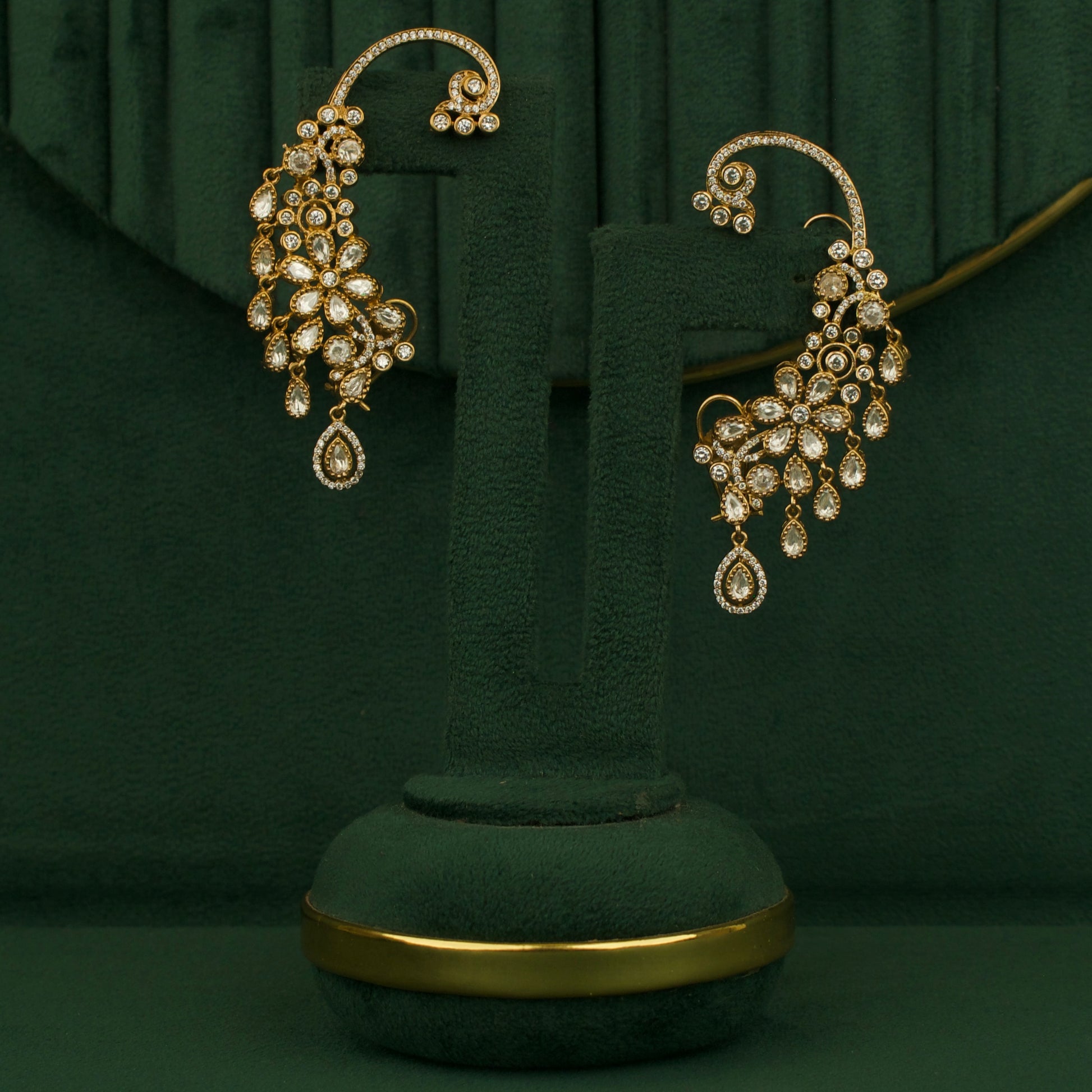 Refined Victorian Earcuff With peacock Floral Design