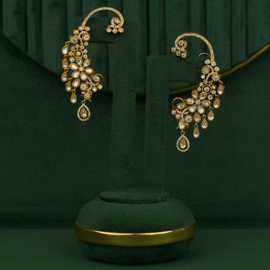 Refined Victorian Earcuff With peacock Floral Design
