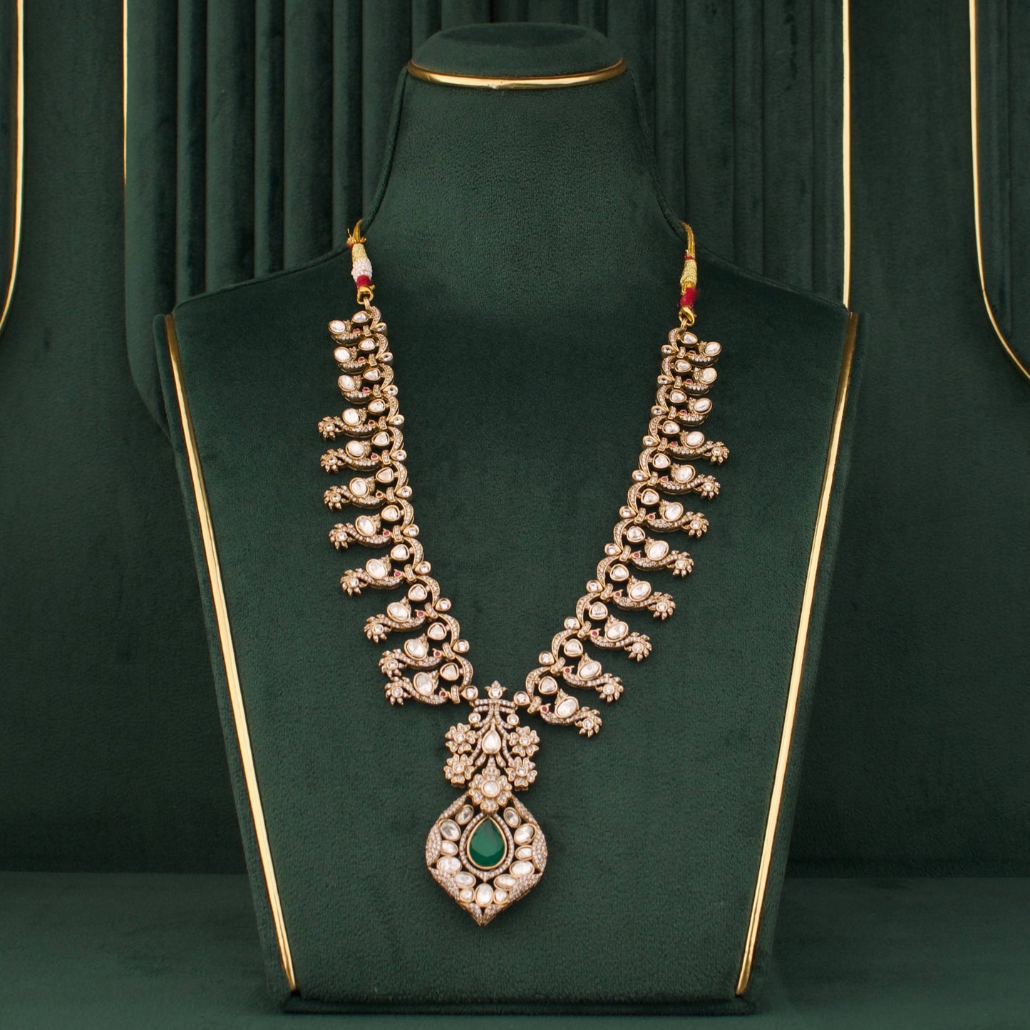 Regal Peacock Polki Necklace Set With Earrings