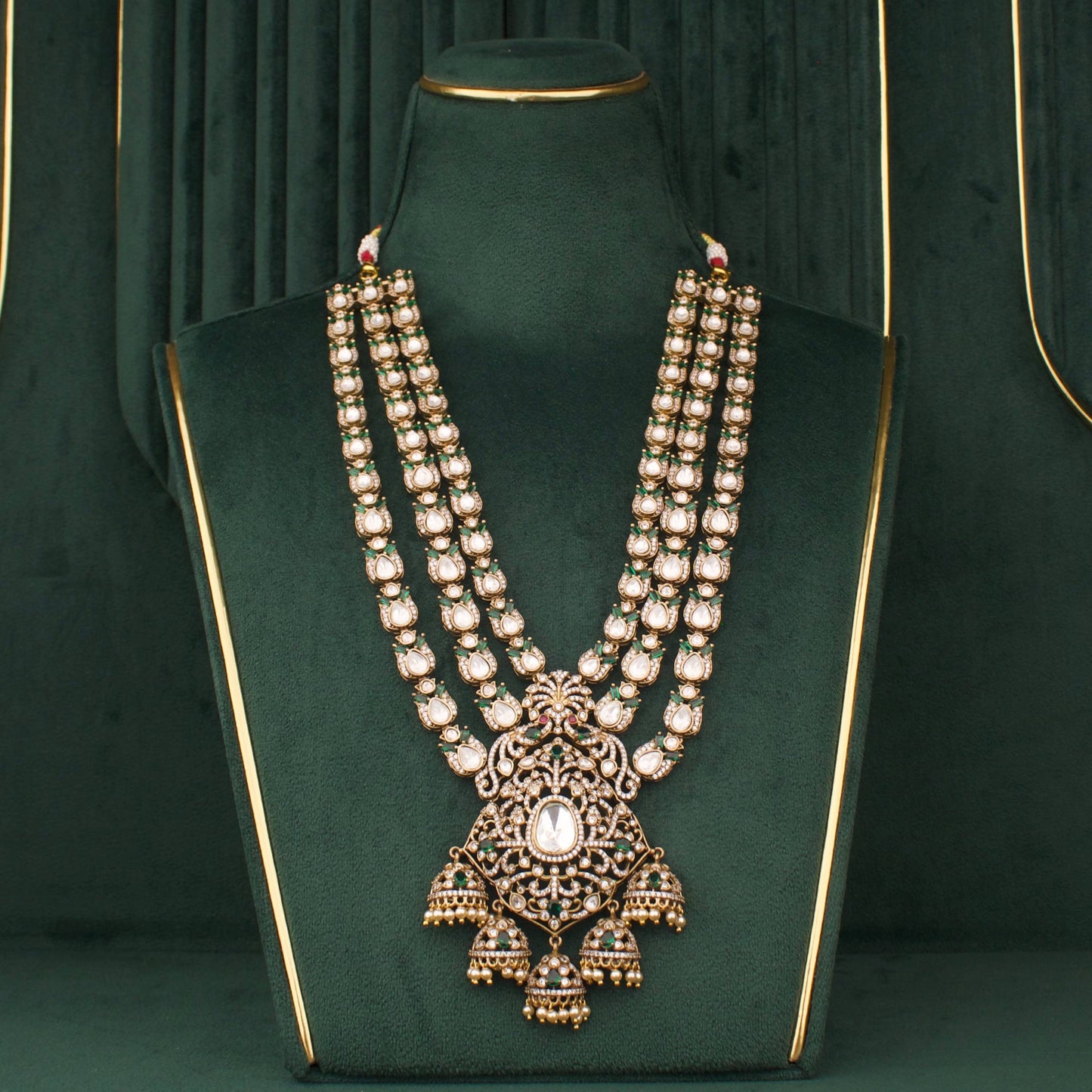 Elegant Victorian Polki Necklace Set With Jhumki Drops