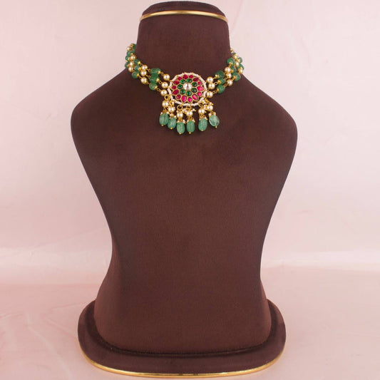 Classic Jadau Kundan Choker With Pearl & Beads String