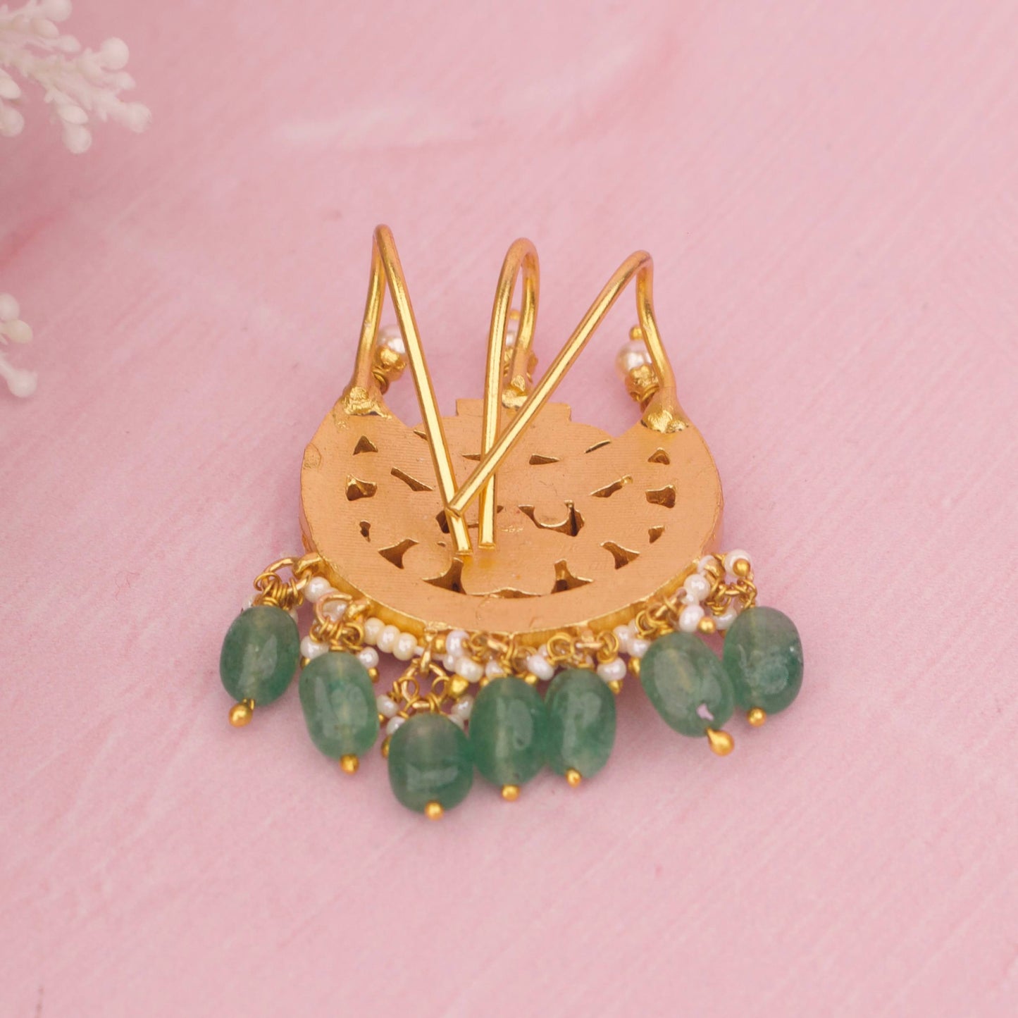 Royal Antique Finish Jadau Kundan Hairpin With Green Hangings
