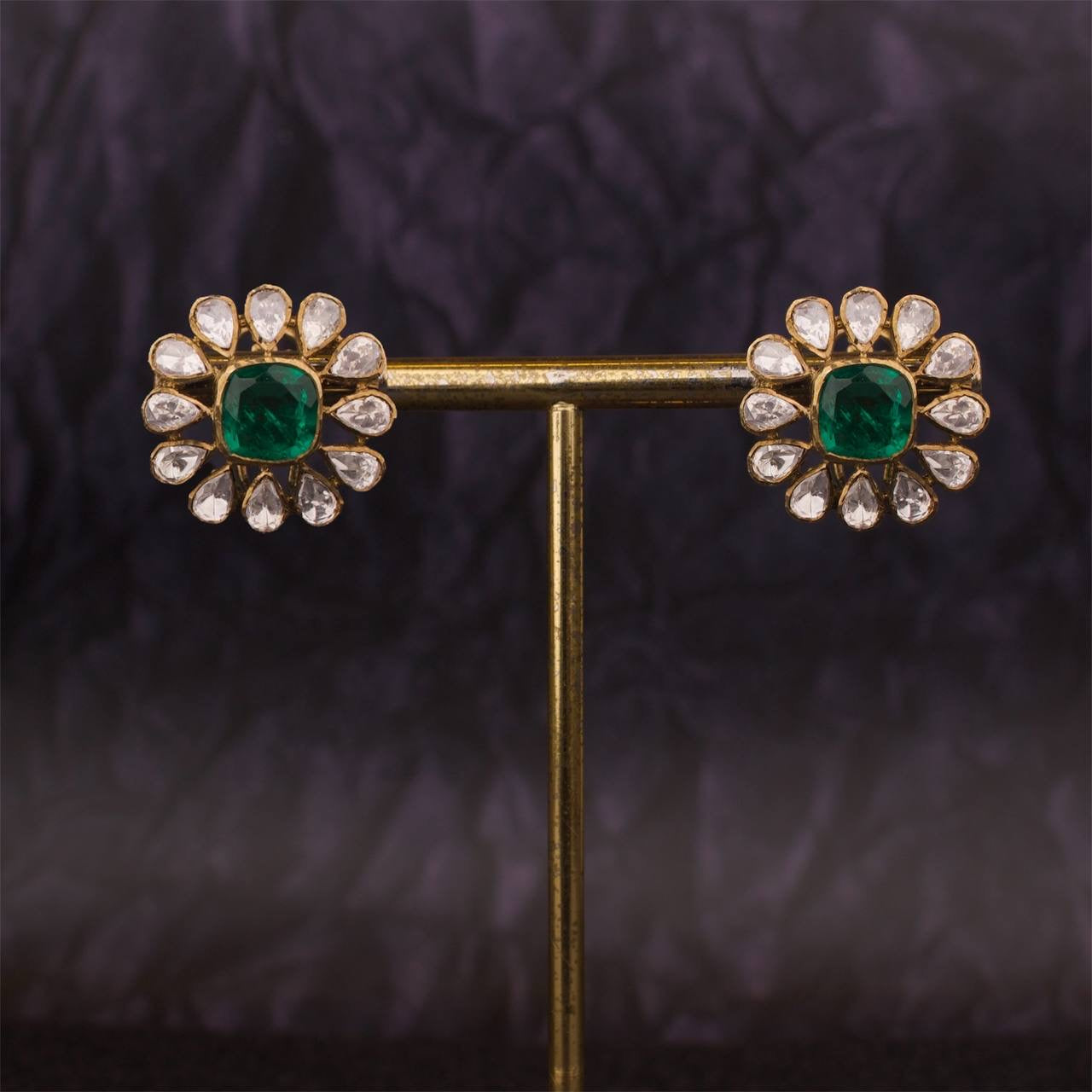 925 Silver Moissanite Polki Victorian Studs Earrings