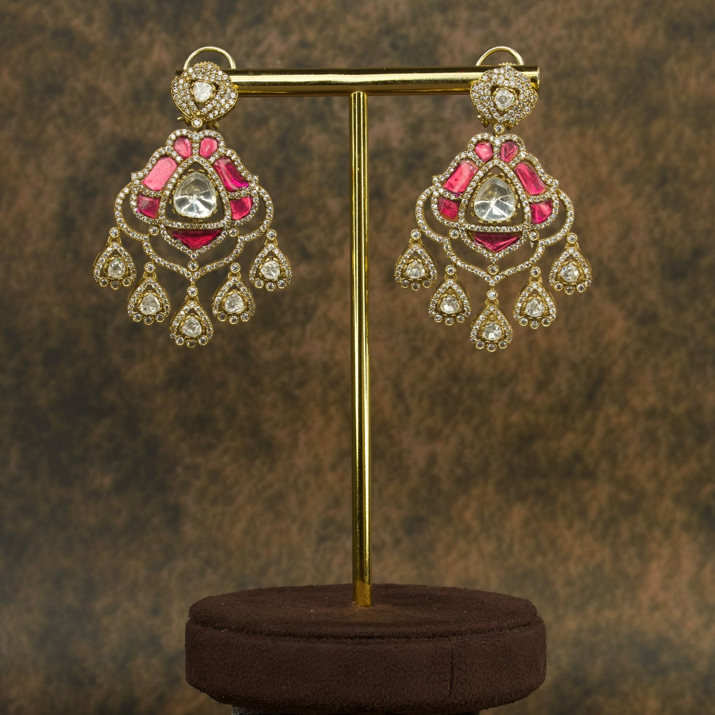 Regal Victorian Polki Chandbali Earrings in Vibrant Hues with high quality victorian finish