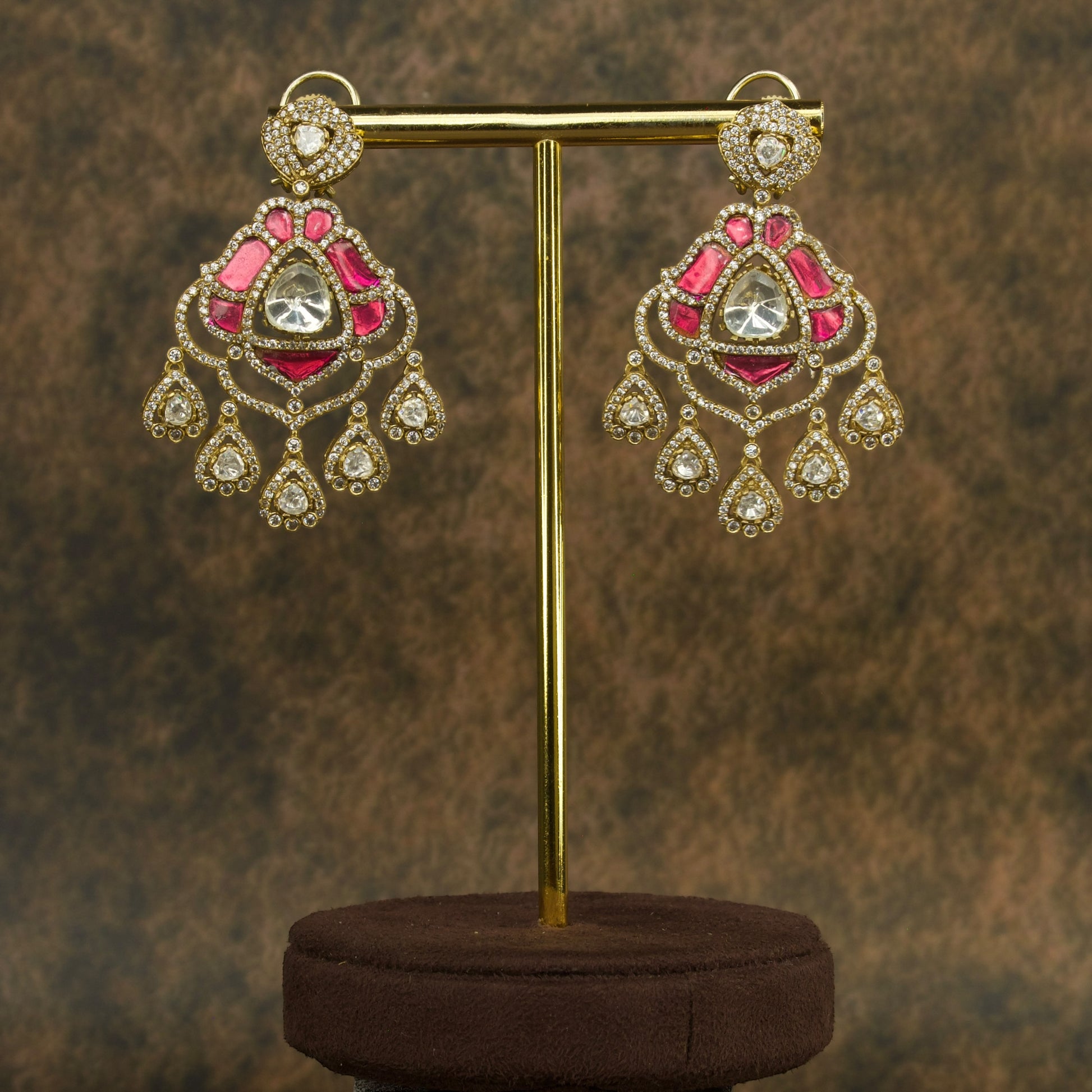 Regal Victorian Polki Chandbali Earrings in Vibrant Hues with high quality victorian finish