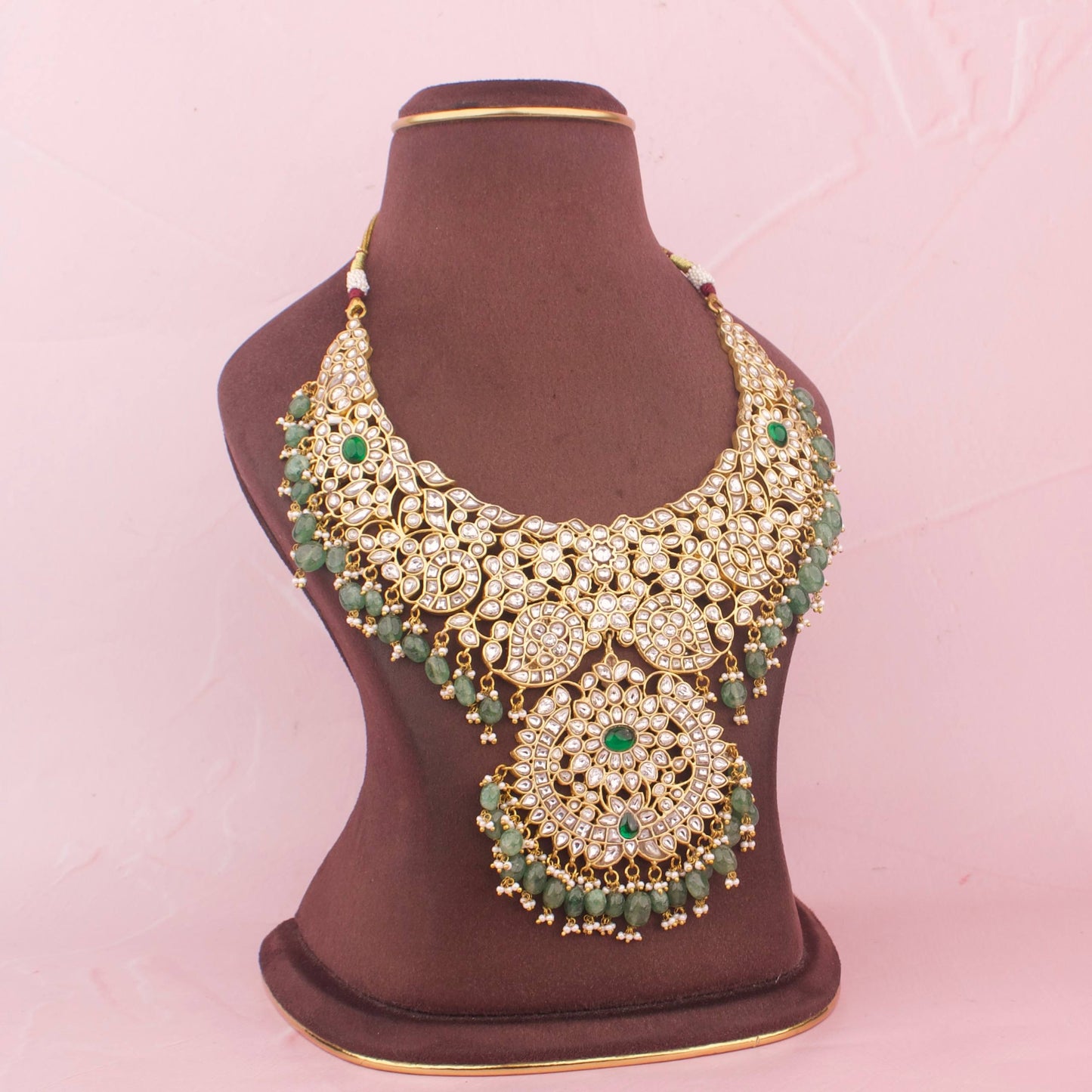 Close-Up Detail View of Bridal Edition Jadau Kundan Chand Locket Shaped Necklace | Dulhan Jewels