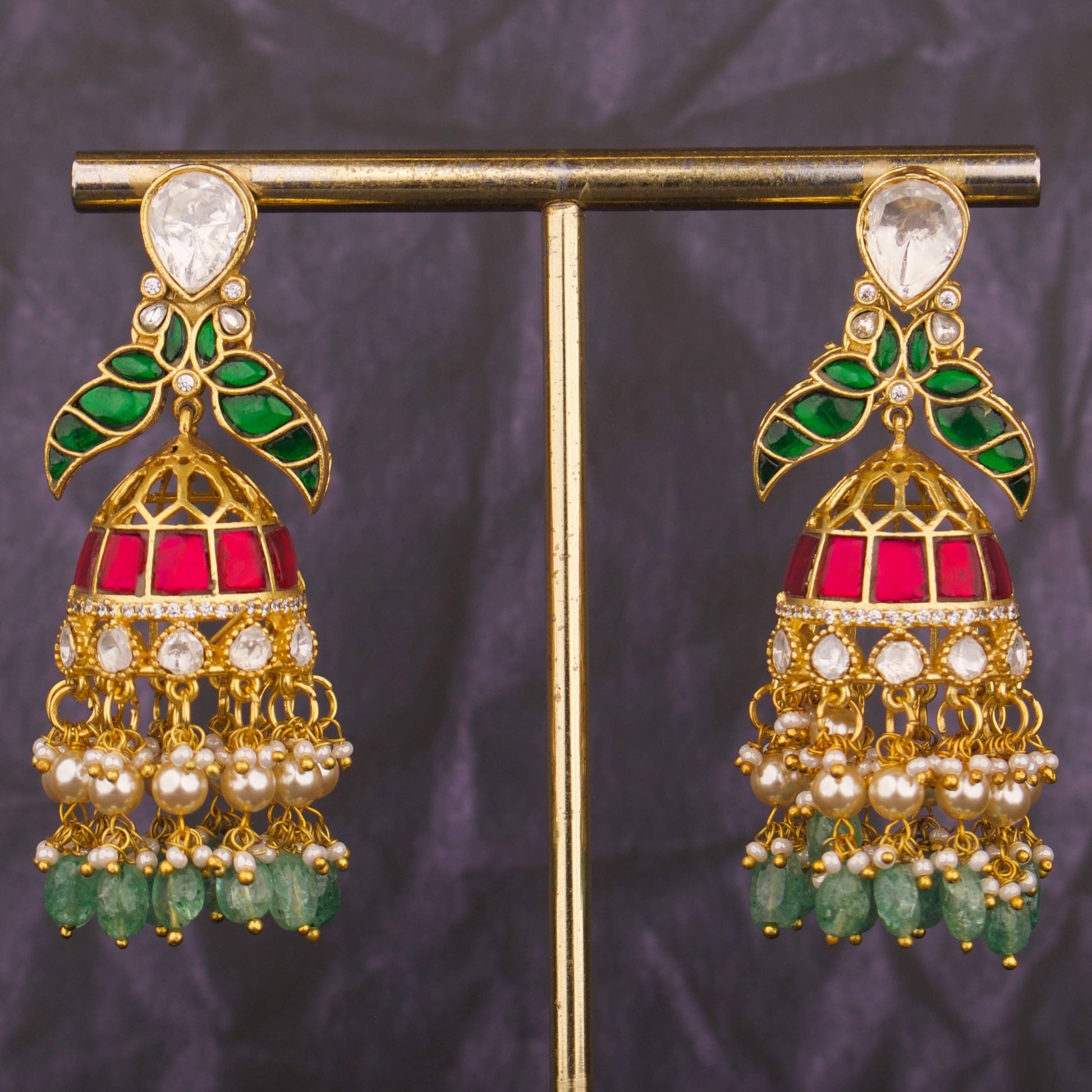 Fusion Polki Studded Jadau Kundan Jhumka Earrings